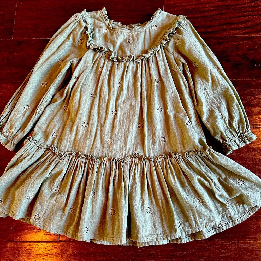 Moss Green Cat & Jack Ruffle Eyelet Dress, Sz 5T